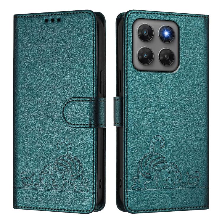 For Motorola Moto G37 / G37 Power / G47 5G Cat Rat Embossed Pattern RFID Leather Phone Case with Lanyard