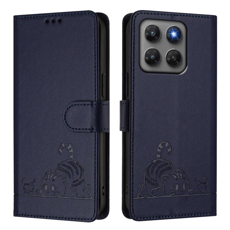 For Motorola Moto G37 / G37 Power / G47 5G Cat Rat Embossed Pattern RFID Leather Phone Case with Lanyard
