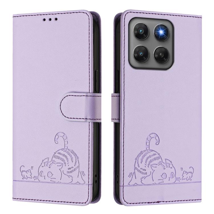 For Motorola Moto G37 / G37 Power / G47 5G Cat Rat Embossed Pattern RFID Leather Phone Case with Lanyard