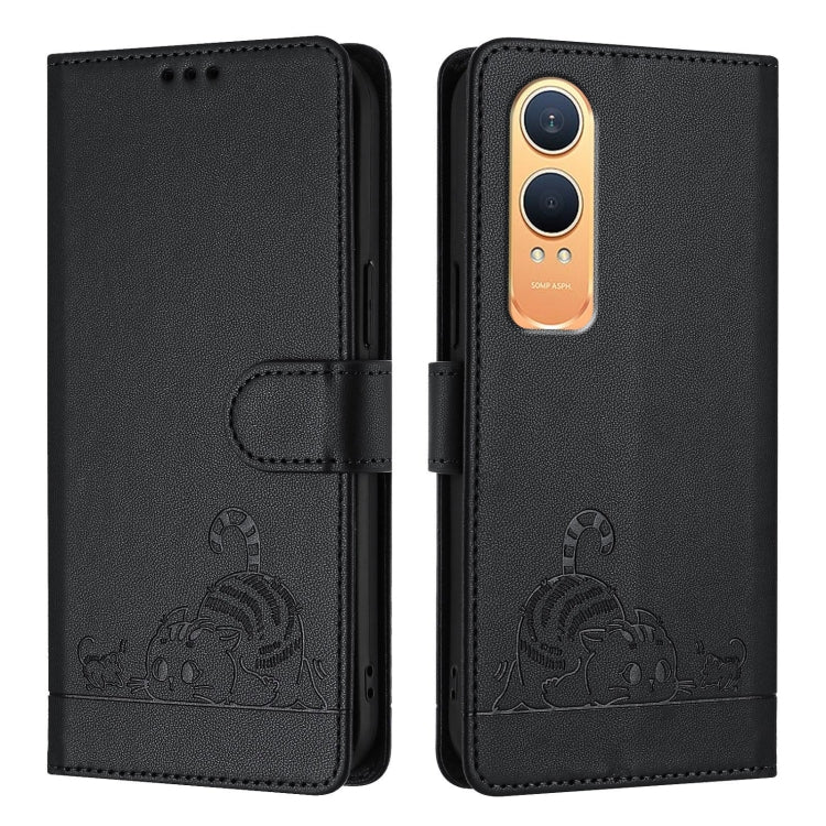 For OnePlus Nord CE4 Lite Cat Rat Embossed Pattern RFID Leather Phone Case with Lanyard