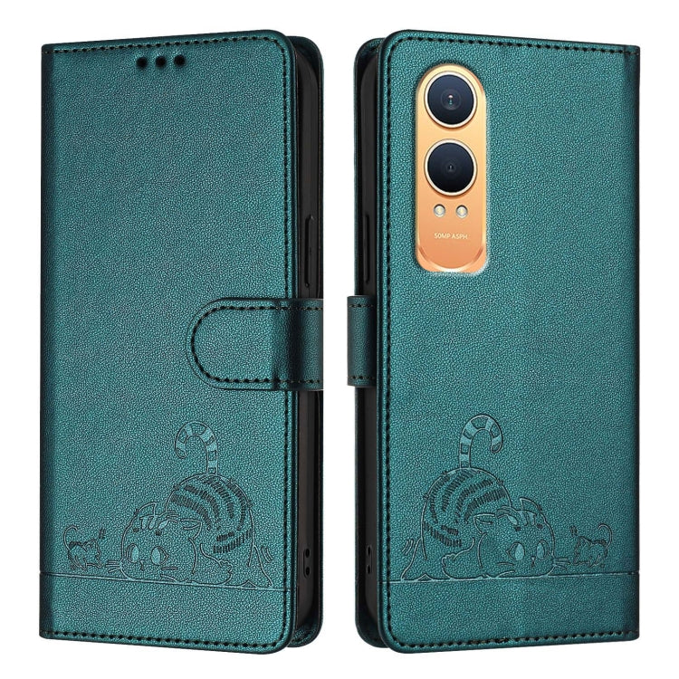 For OnePlus Nord CE4 Lite Cat Rat Embossed Pattern RFID Leather Phone Case with Lanyard