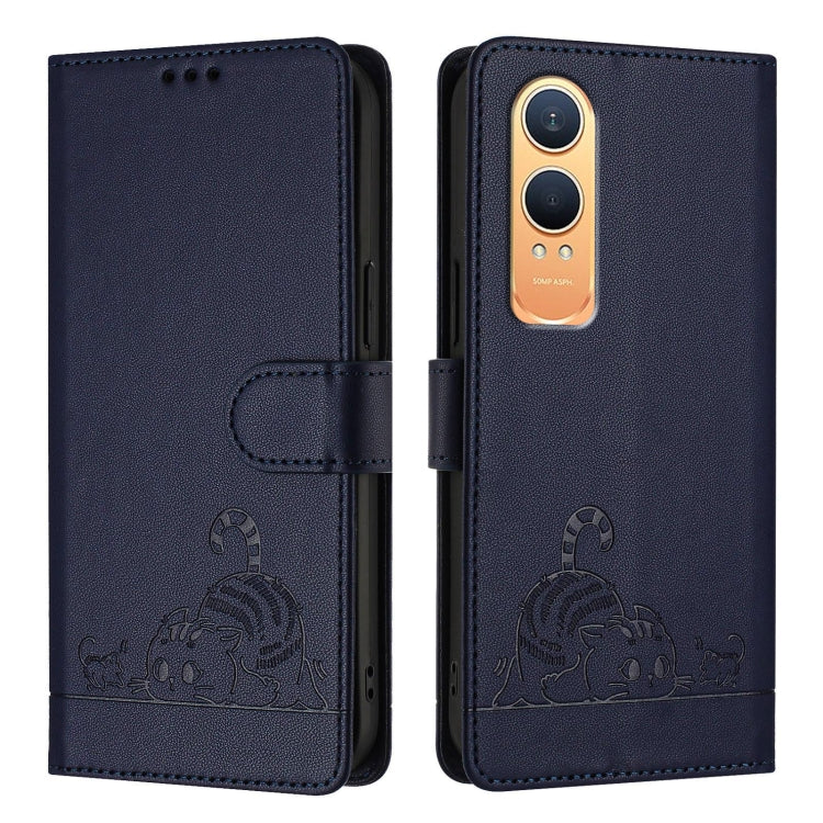 For OnePlus Nord CE4 Lite Cat Rat Embossed Pattern RFID Leather Phone Case with Lanyard