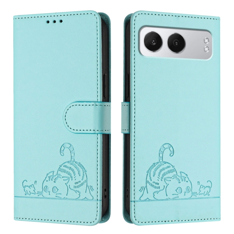 For OnePlus Nord 4 5G Cat Rat Embossed Pattern RFID Leather Phone Case with Lanyard