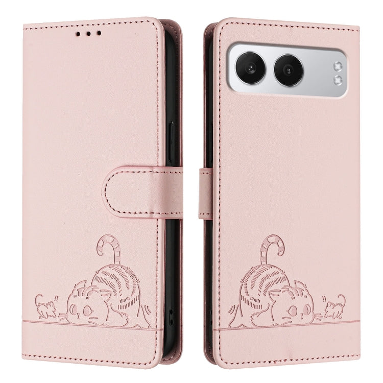 For OnePlus Nord 4 5G Cat Rat Embossed Pattern RFID Leather Phone Case with Lanyard