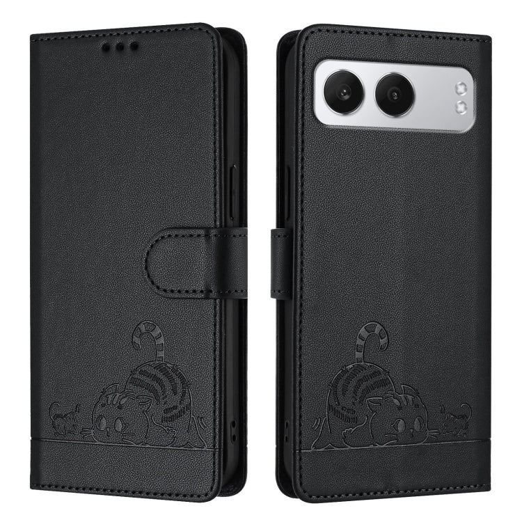 For OnePlus Nord 4 5G Cat Rat Embossed Pattern RFID Leather Phone Case with Lanyard