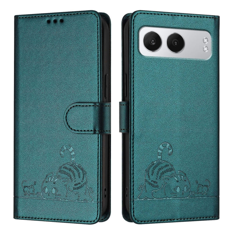 For OnePlus Nord 4 5G Cat Rat Embossed Pattern RFID Leather Phone Case with Lanyard