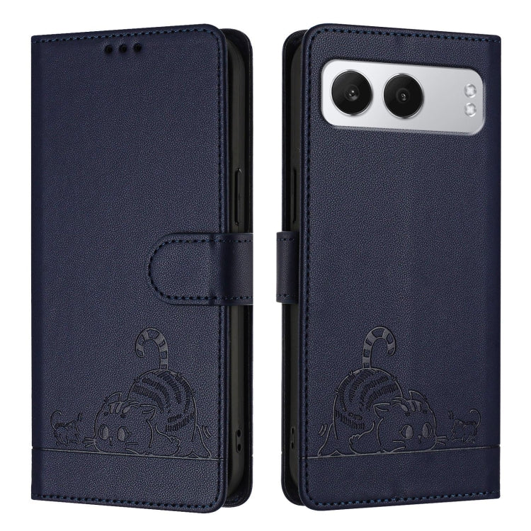 For OnePlus Nord 4 5G Cat Rat Embossed Pattern RFID Leather Phone Case with Lanyard