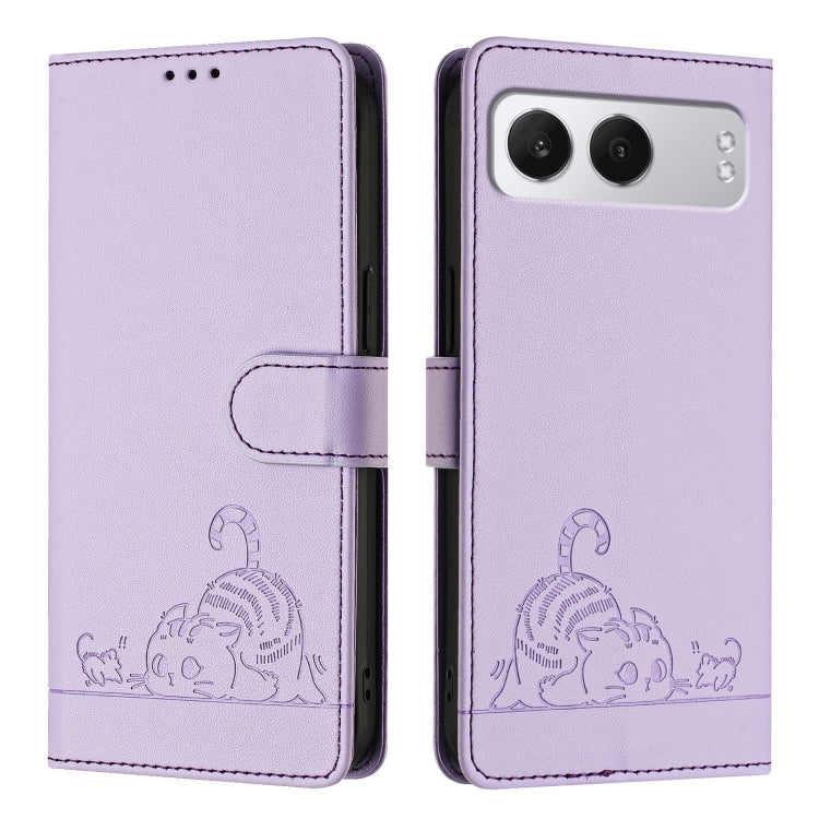 For OnePlus Nord 4 5G Cat Rat Embossed Pattern RFID Leather Phone Case with Lanyard
