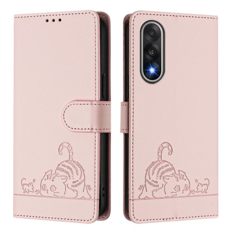 For OnePlus Ace 5 Ultra Cat Rat Embossed Pattern RFID Leather Phone Case with Lanyard