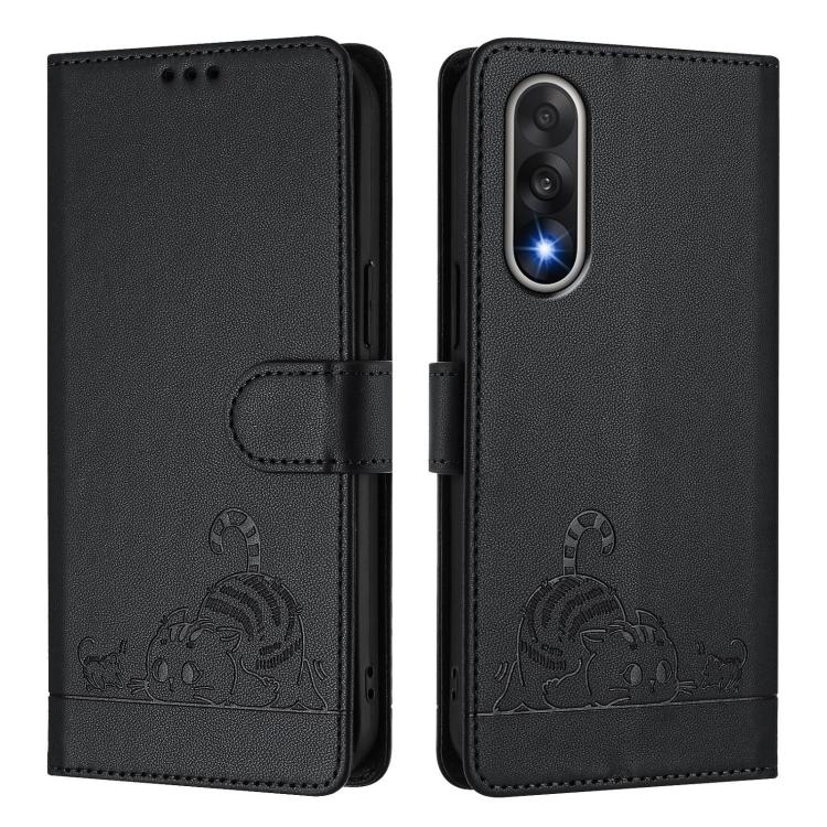 For OnePlus Ace 5 Ultra Cat Rat Embossed Pattern RFID Leather Phone Case with Lanyard