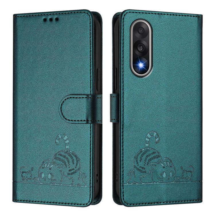 For OnePlus Ace 5 Ultra Cat Rat Embossed Pattern RFID Leather Phone Case with Lanyard