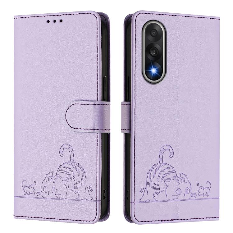 For OnePlus Ace 5 Ultra Cat Rat Embossed Pattern RFID Leather Phone Case with Lanyard