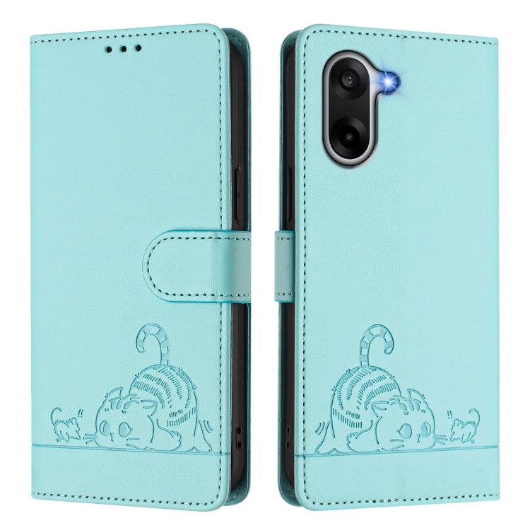 For OnePlus Ace 5 Racing Cat Rat Embossed Pattern RFID Leather Phone Case with Lanyard