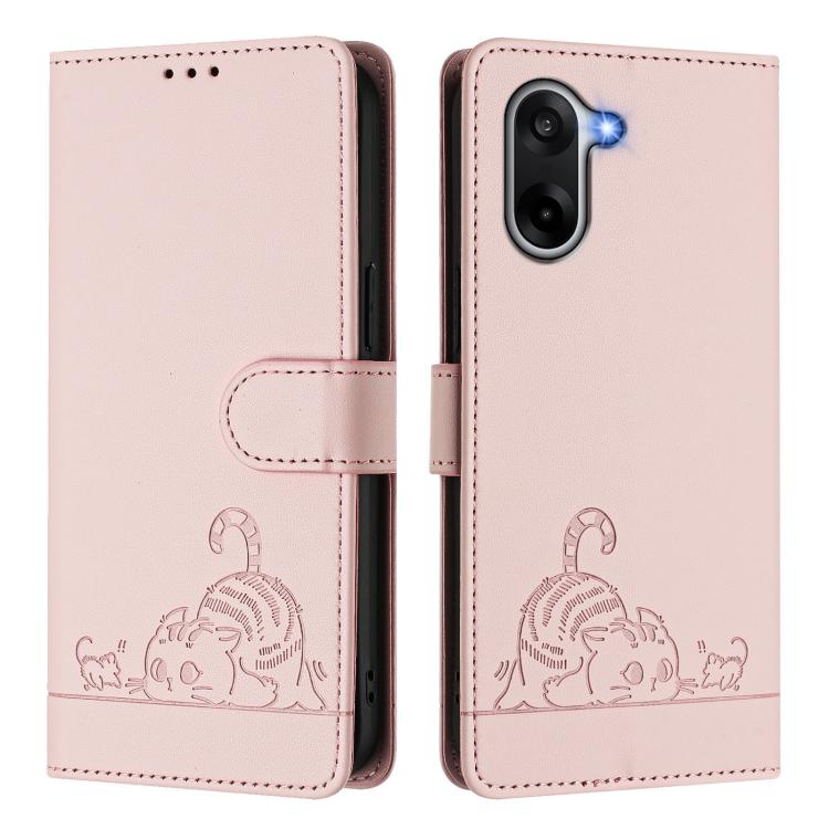 For OnePlus Ace 5 Racing Cat Rat Embossed Pattern RFID Leather Phone Case with Lanyard