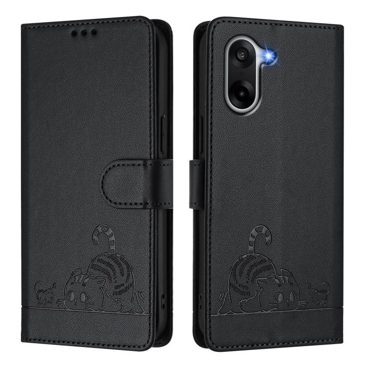 For OnePlus Ace 5 Racing Cat Rat Embossed Pattern RFID Leather Phone Case with Lanyard