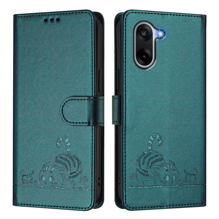 For OnePlus Ace 5 Racing Cat Rat Embossed Pattern RFID Leather Phone Case with Lanyard