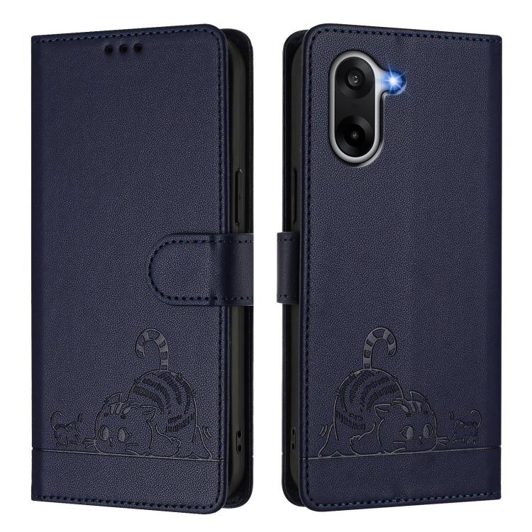 For OnePlus Ace 5 Racing Cat Rat Embossed Pattern RFID Leather Phone Case with Lanyard