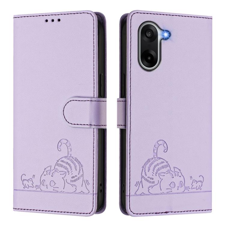 For OnePlus Ace 5 Racing Cat Rat Embossed Pattern RFID Leather Phone Case with Lanyard