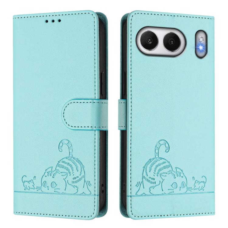 For OnePlus Nord 4 5G Global Cat Rat Embossed Pattern RFID Leather Phone Case with Lanyard