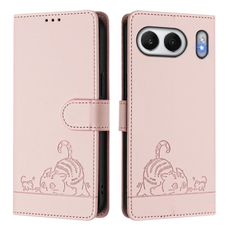 For OnePlus Nord 4 5G Global Cat Rat Embossed Pattern RFID Leather Phone Case with Lanyard
