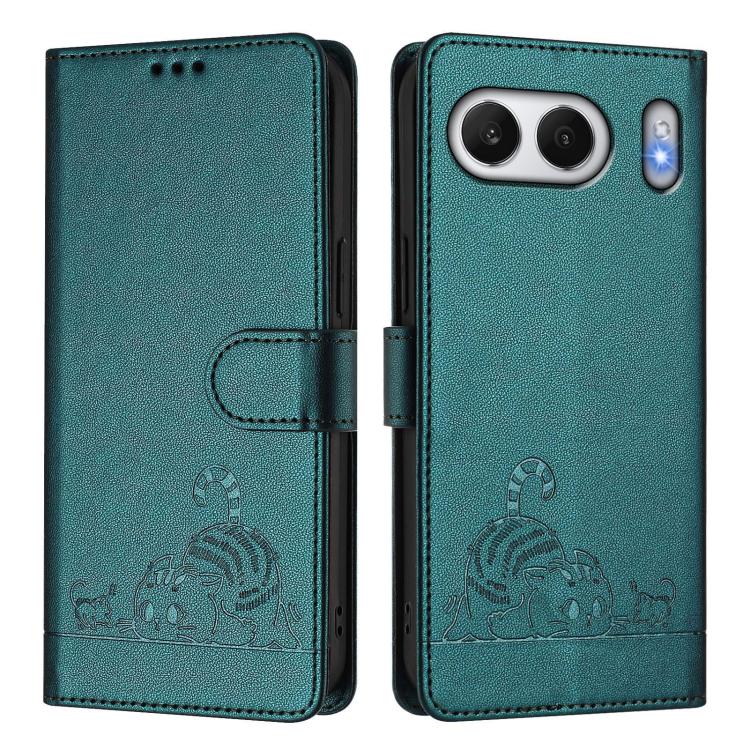 For OnePlus Nord 4 5G Global Cat Rat Embossed Pattern RFID Leather Phone Case with Lanyard