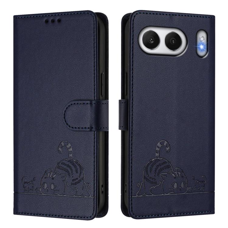 For OnePlus Nord 4 5G Global Cat Rat Embossed Pattern RFID Leather Phone Case with Lanyard