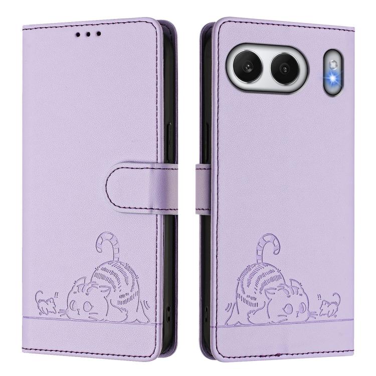 For OnePlus Nord 4 5G Global Cat Rat Embossed Pattern RFID Leather Phone Case with Lanyard