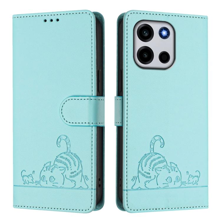 For OnePlus Turbo 6 / Turbo 6V Cat Rat Embossed Pattern RFID Leather Phone Case with Lanyard