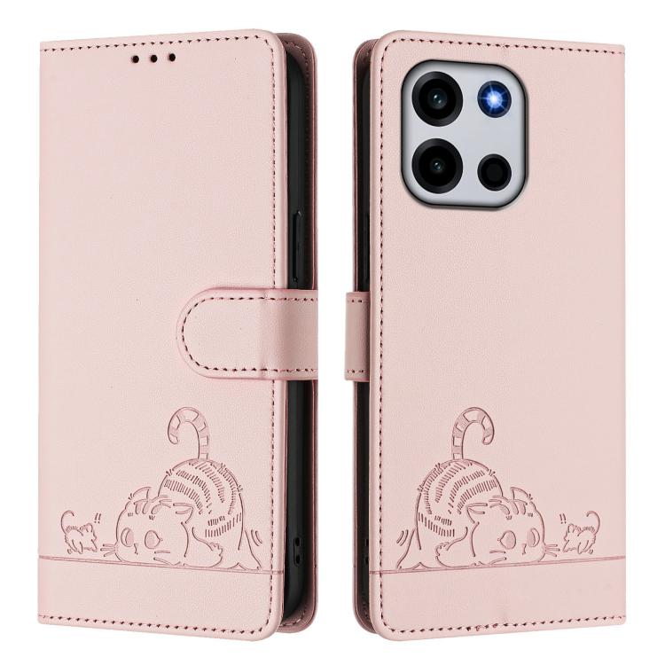 For OnePlus Turbo 6 / Turbo 6V Cat Rat Embossed Pattern RFID Leather Phone Case with Lanyard
