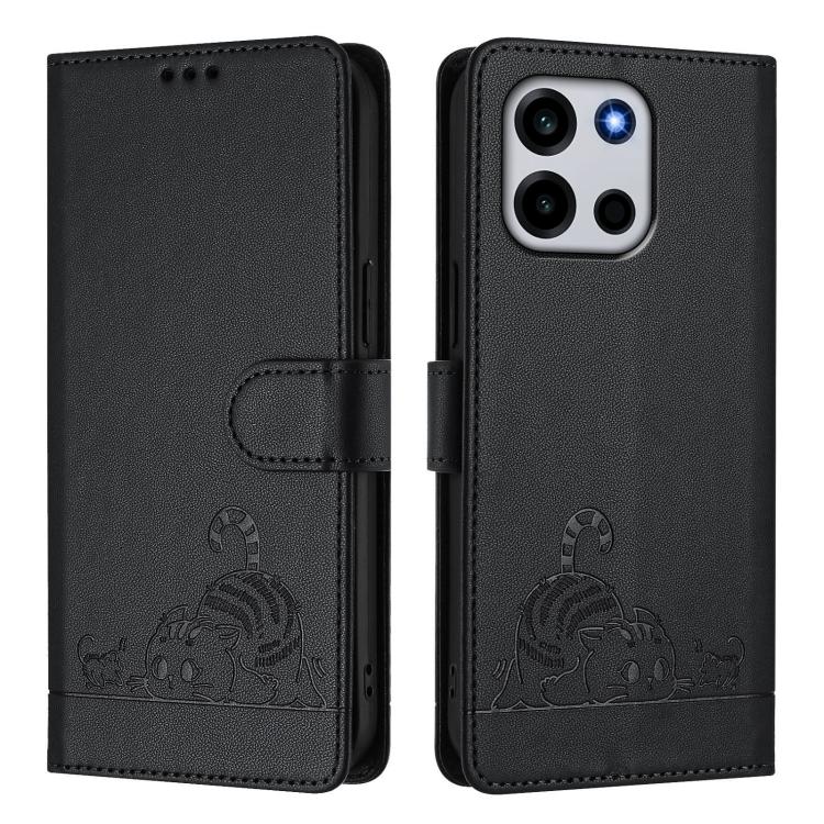 For OnePlus Turbo 6 / Turbo 6V Cat Rat Embossed Pattern RFID Leather Phone Case with Lanyard