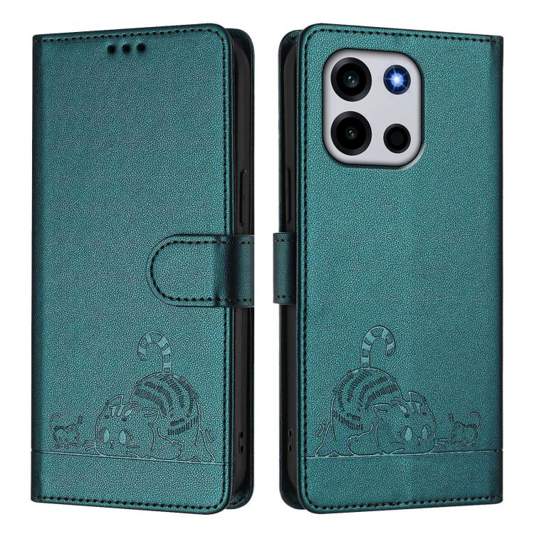 For OnePlus Turbo 6 / Turbo 6V Cat Rat Embossed Pattern RFID Leather Phone Case with Lanyard