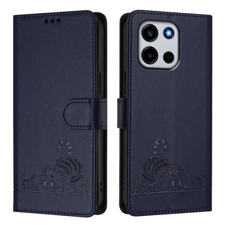 For OnePlus Turbo 6 / Turbo 6V Cat Rat Embossed Pattern RFID Leather Phone Case with Lanyard