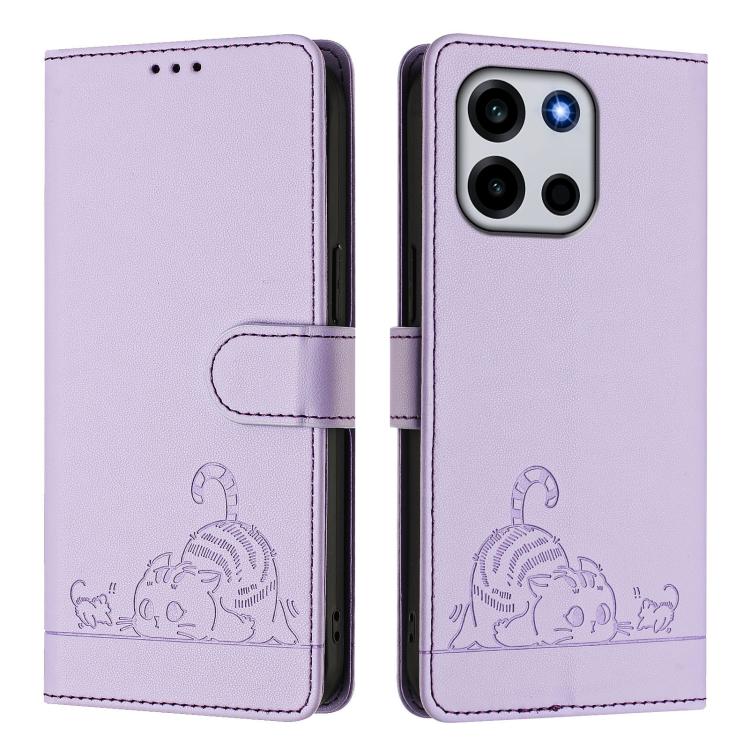 For OnePlus Turbo 6 / Turbo 6V Cat Rat Embossed Pattern RFID Leather Phone Case with Lanyard