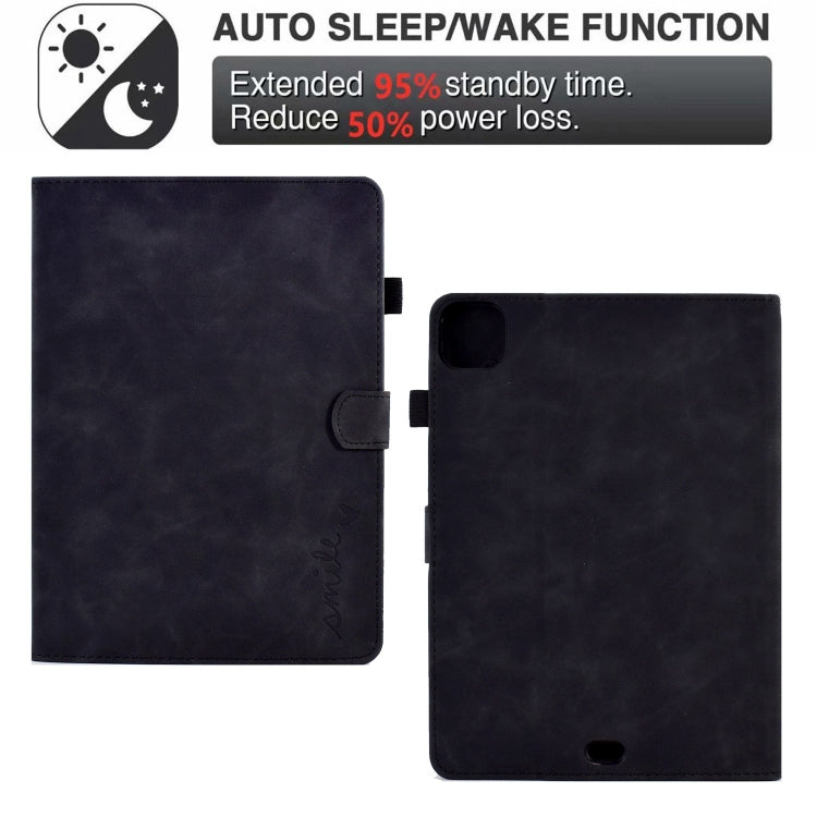 For iPad Pro 11 2024 Embossed Smile Smart Leather Tablet Case