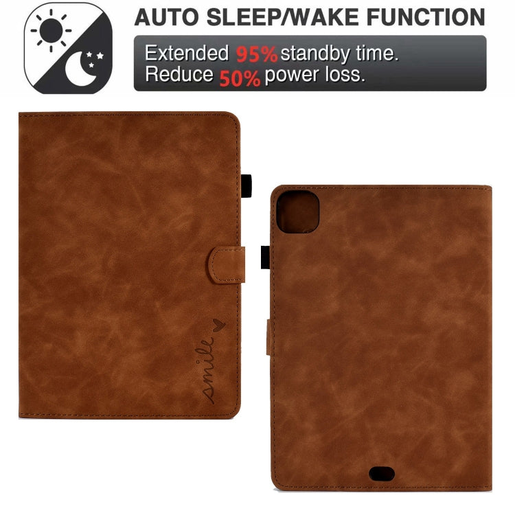 For iPad Pro 11 2024 Embossed Smile Smart Leather Tablet Case
