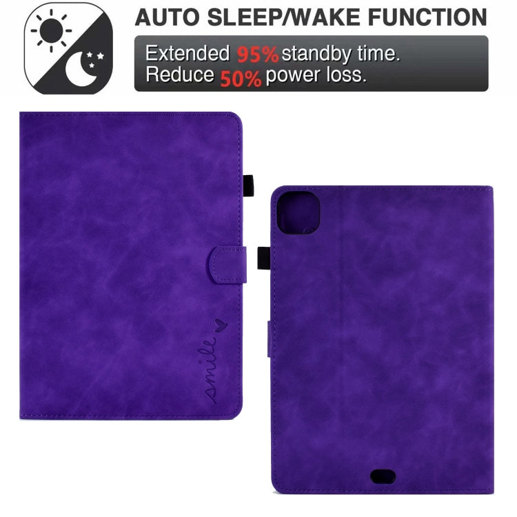 For iPad Pro 11 2024 Embossed Smile Smart Leather Tablet Case