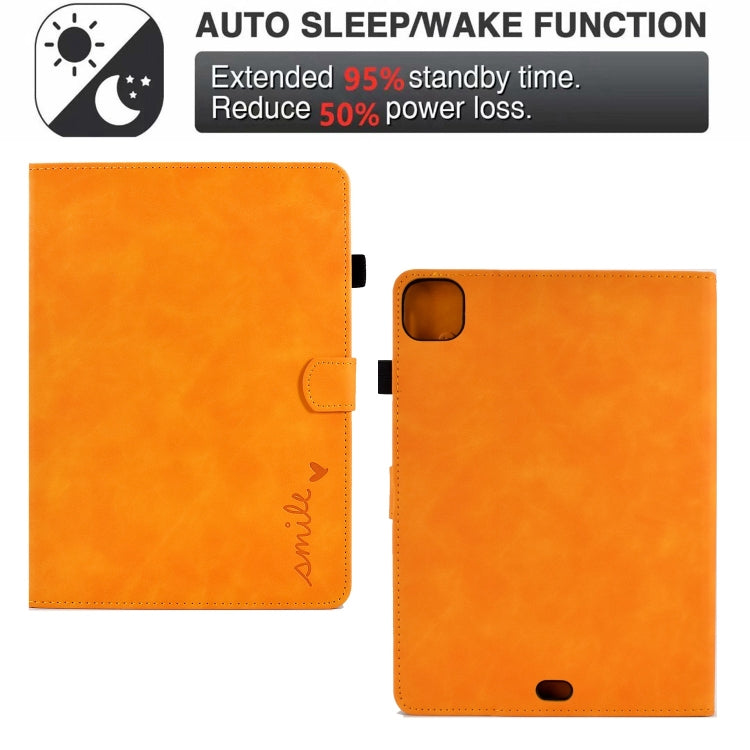 For iPad Pro 11 2024 Embossed Smile Smart Leather Tablet Case