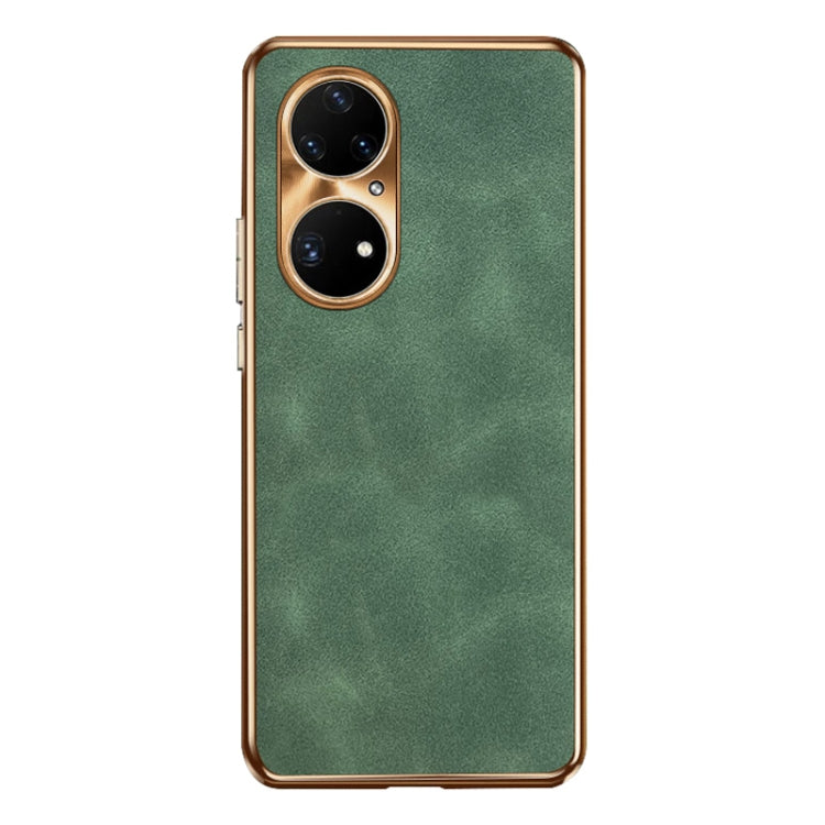 For Huawei P50 Pro Electroplating Lambskin Leather Phone Case