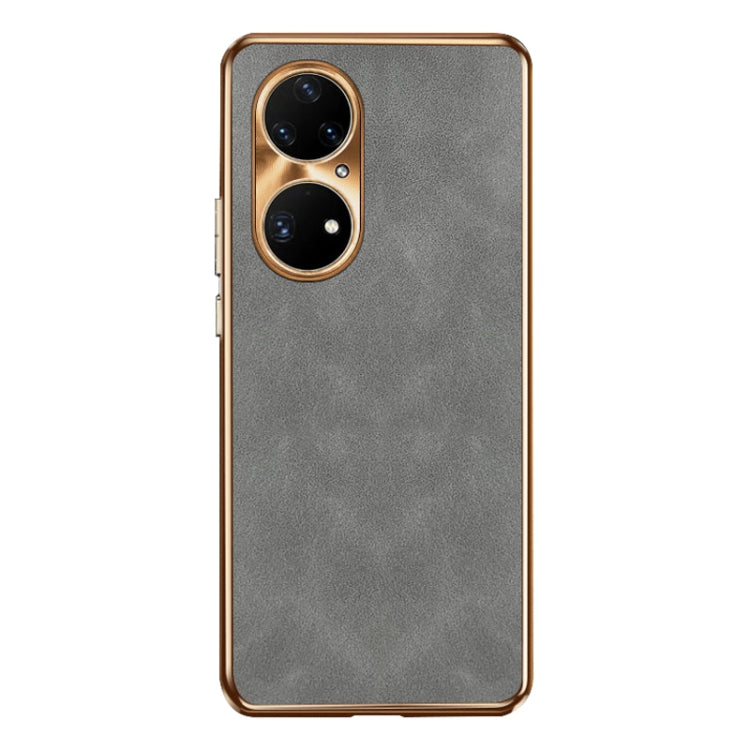 For Huawei P50 Pro Electroplating Lambskin Leather Phone Case