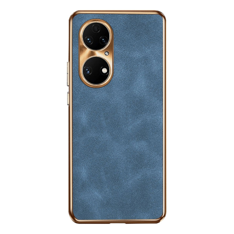 For Huawei P50 Electroplating Lambskin Leather Phone Case
