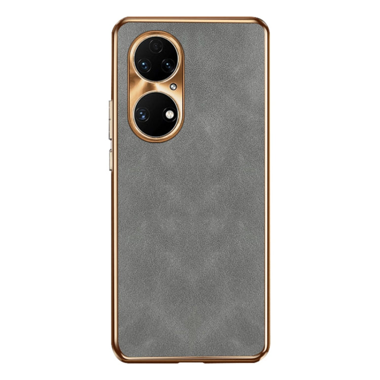 For Huawei P50 Electroplating Lambskin Leather Phone Case