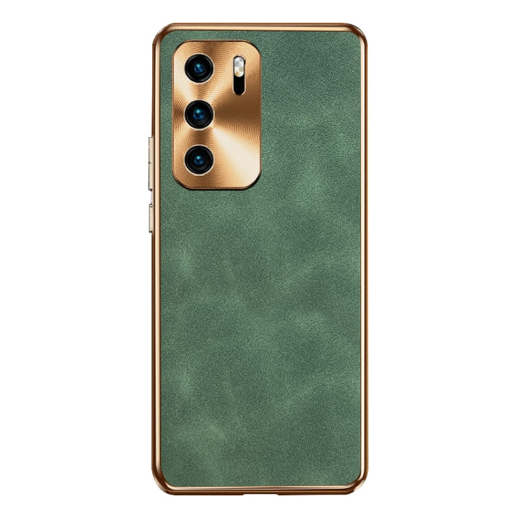 For Huawei P40 Electroplating Lambskin Leather Phone Case