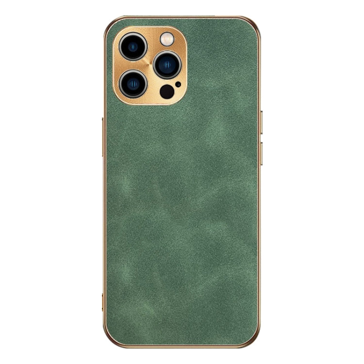 For iPhone 15 Pro Electroplating Lambskin Leather Phone Case