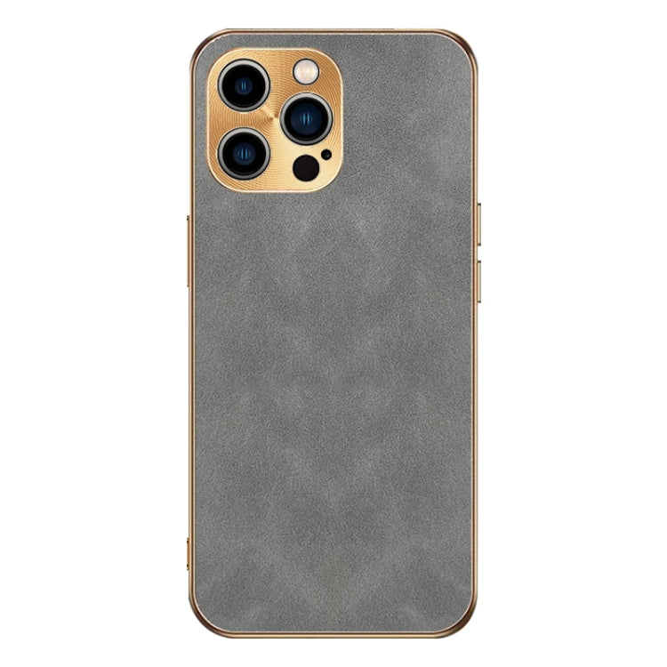 For iPhone 15 Pro Electroplating Lambskin Leather Phone Case