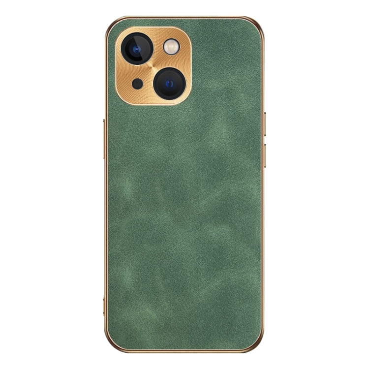 For iPhone 14 Electroplating Lambskin Leather Phone Case