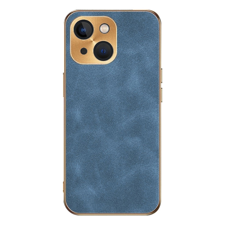 For iPhone 14 Electroplating Lambskin Leather Phone Case