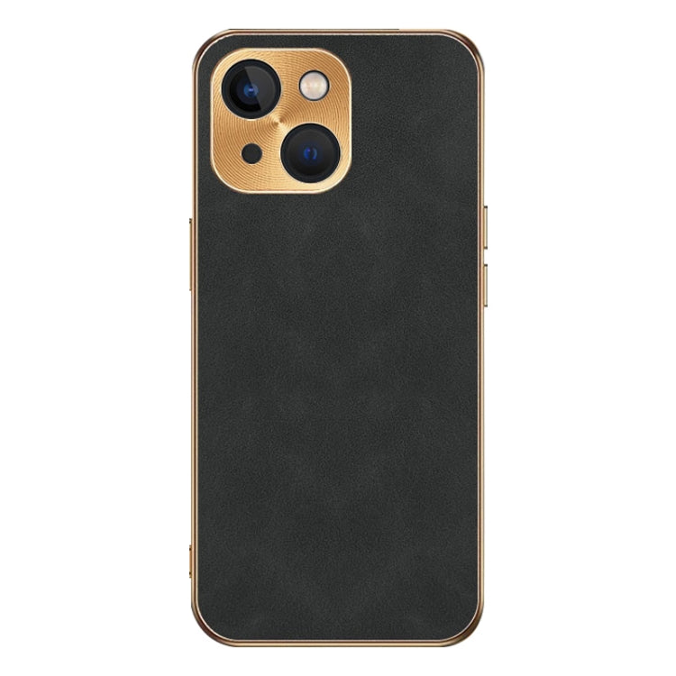 For iPhone 13 Electroplating Lambskin Leather Phone Case