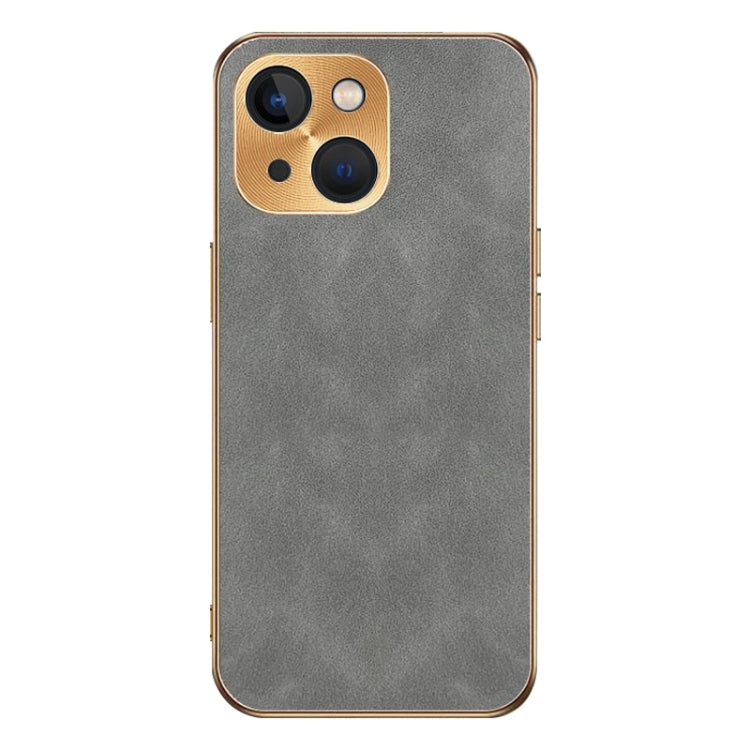 For iPhone 13 Electroplating Lambskin Leather Phone Case