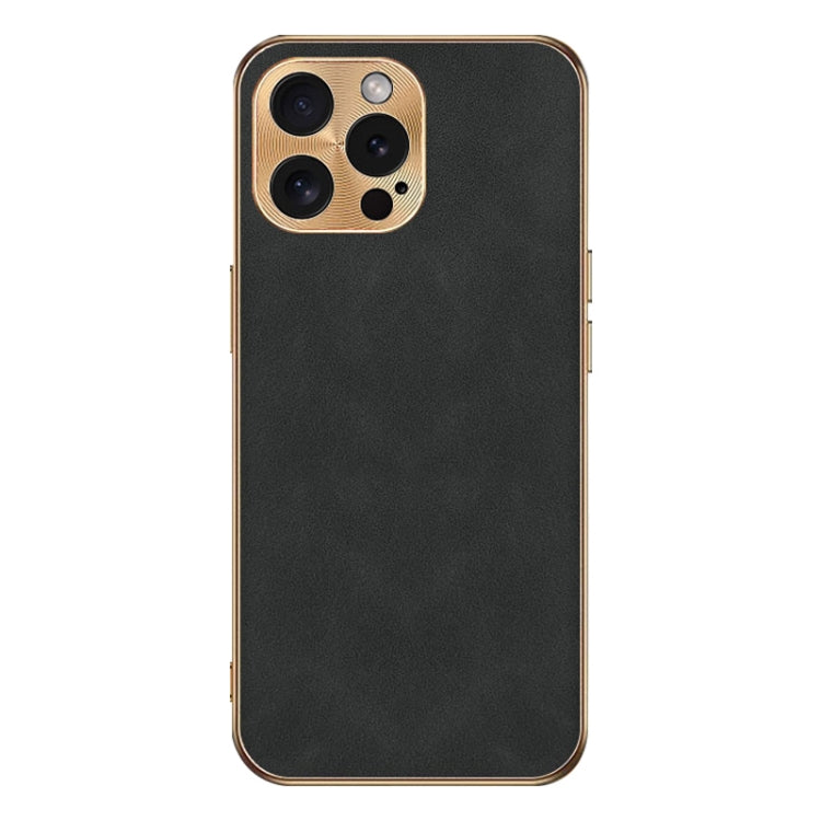 For iPhone 12 Pro Max Electroplating Lambskin Leather Phone Case