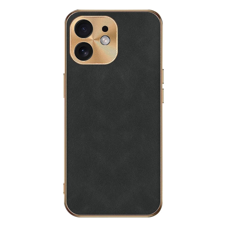 For iPhone 12 Electroplating Lambskin Leather Phone Case